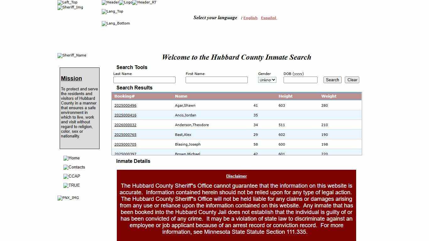 :: Hubbard County :: Inmate Locator