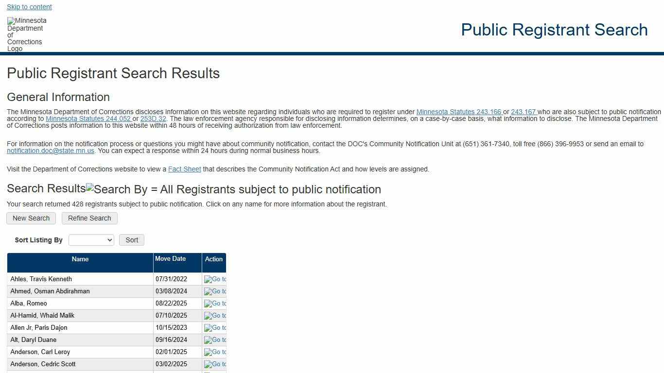 Public Registrant Search Results